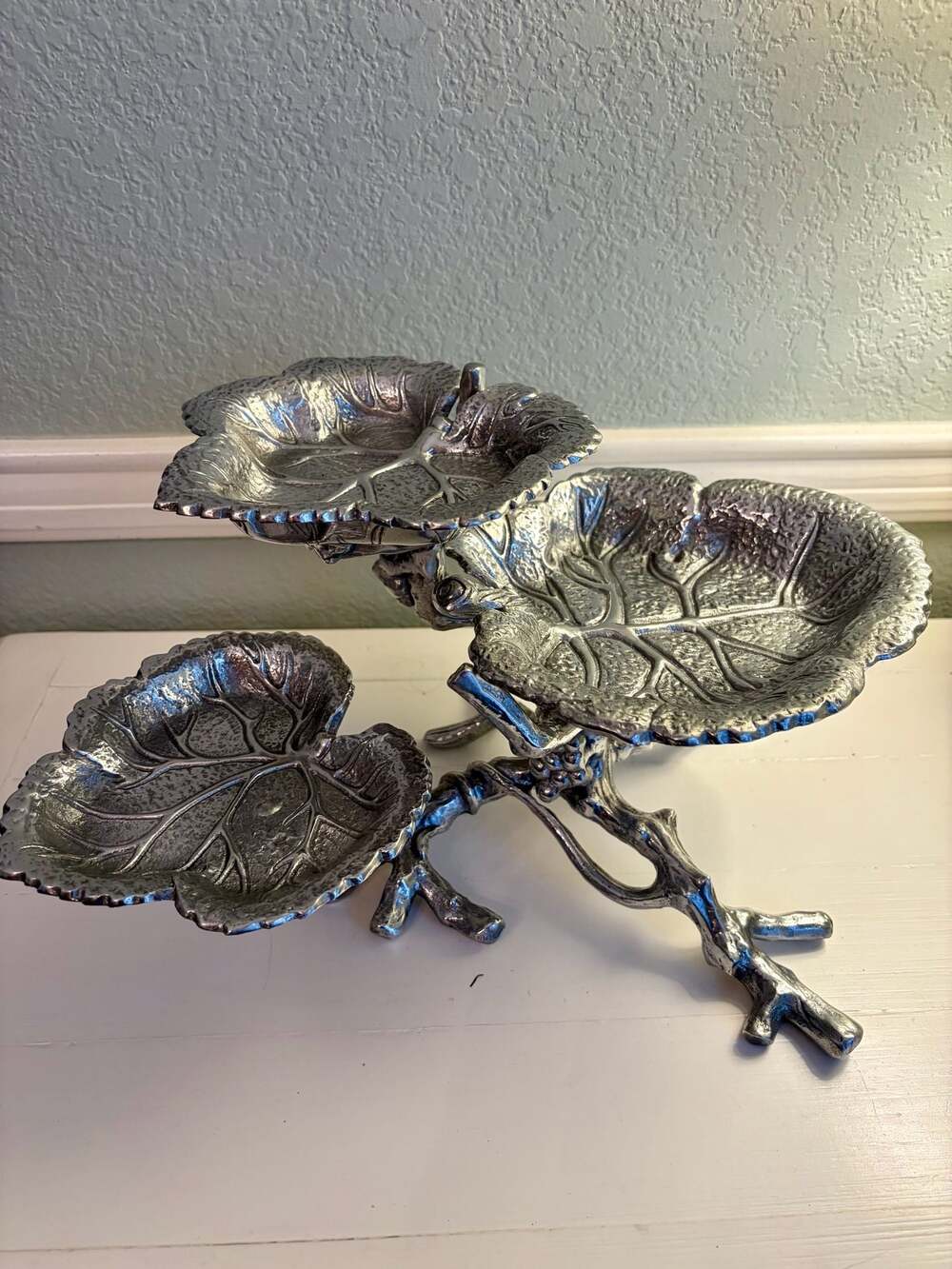 Arthur Court Aluminum Grapevine 3-Tiered Leaf Serving Bowl Never Used
